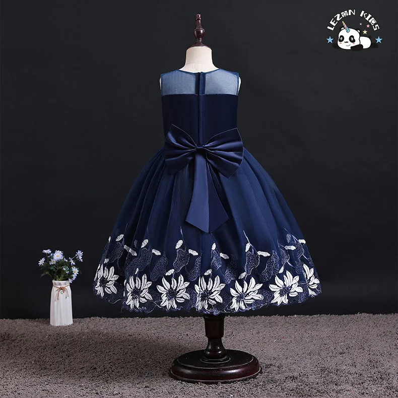 LEZONKIDS - Western style tailed girl wedding dress elegant crew neck baby girls dress design kid beaded dresses for girls of 10 year old